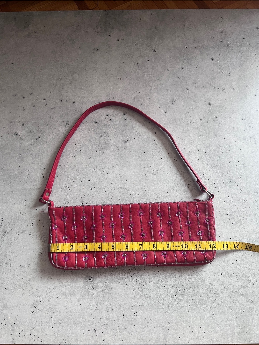 Red Leather Beaded Shoulder Bag EUC